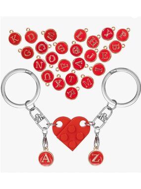 Customizable Heart-Shaped Keychains With Red Alphabet Charms, Durable Stainless
